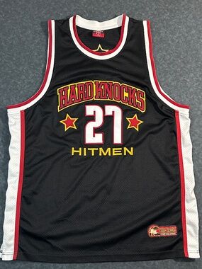 Hard Knocks Hitmen 27 Black Red and Yellow Basketball Jersey Size 3XL